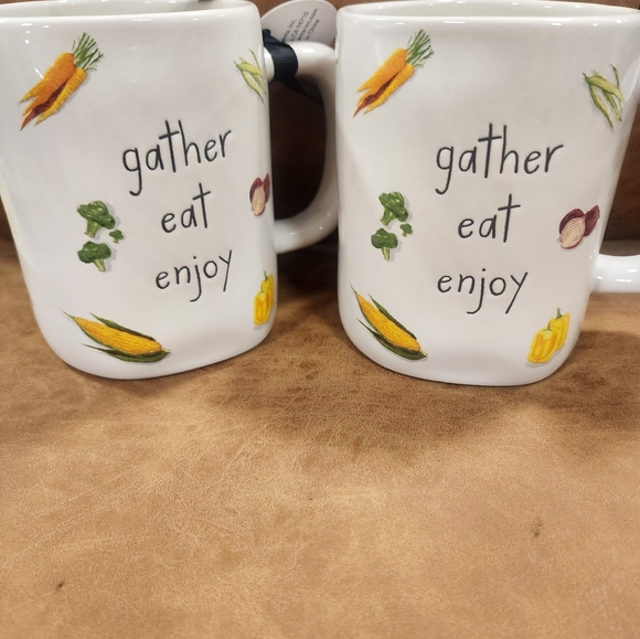 New Rae Dunn "gather,  eat,  enjoy" Colorful Vegetable Mugs - (2) - Picture 1 of 2